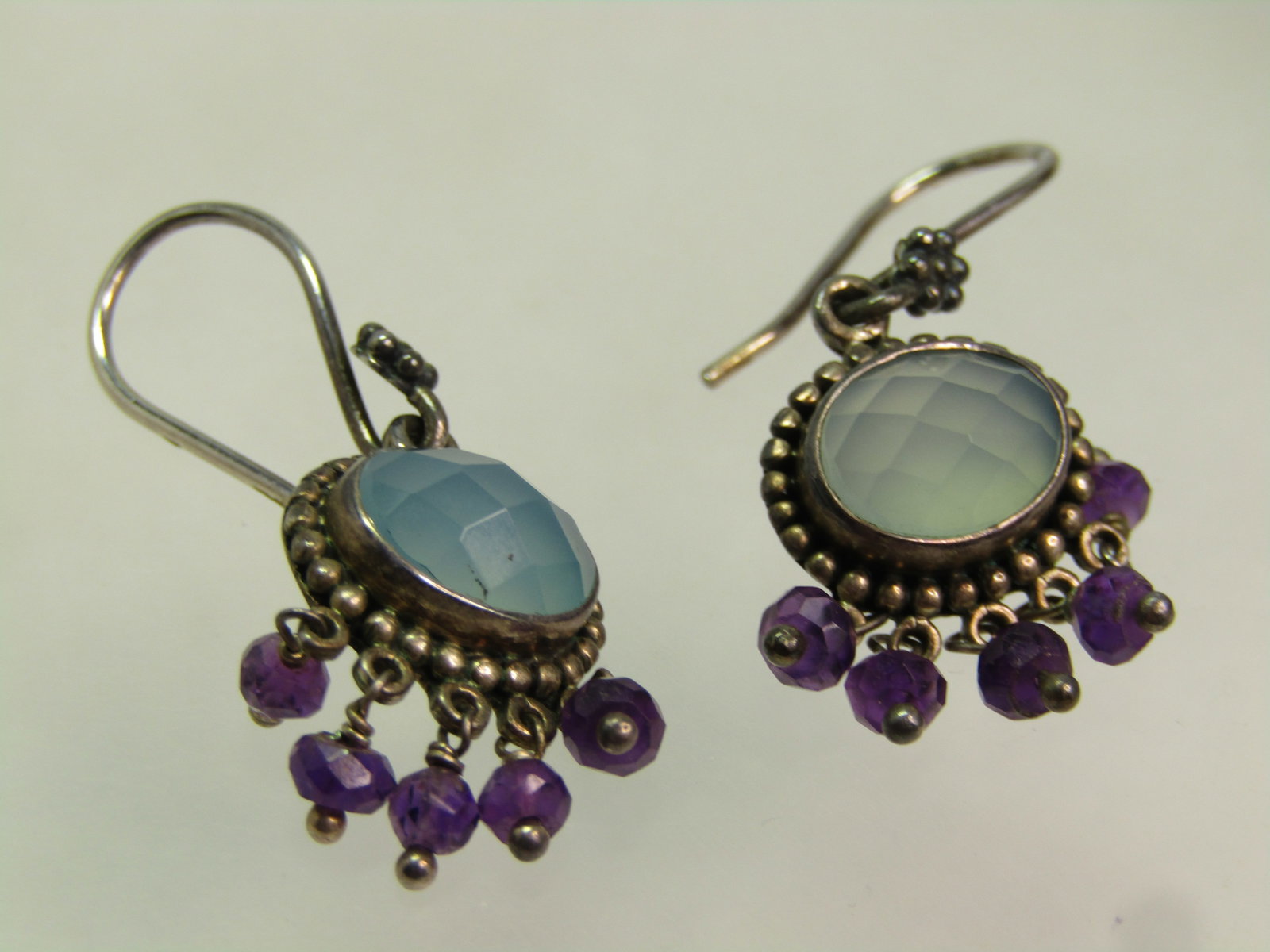 Vintage Sterling Drop Pierced Earrings, Honeycomb Faceted/Amethyst Beads, 1980'S-1990'S, Signed - 6