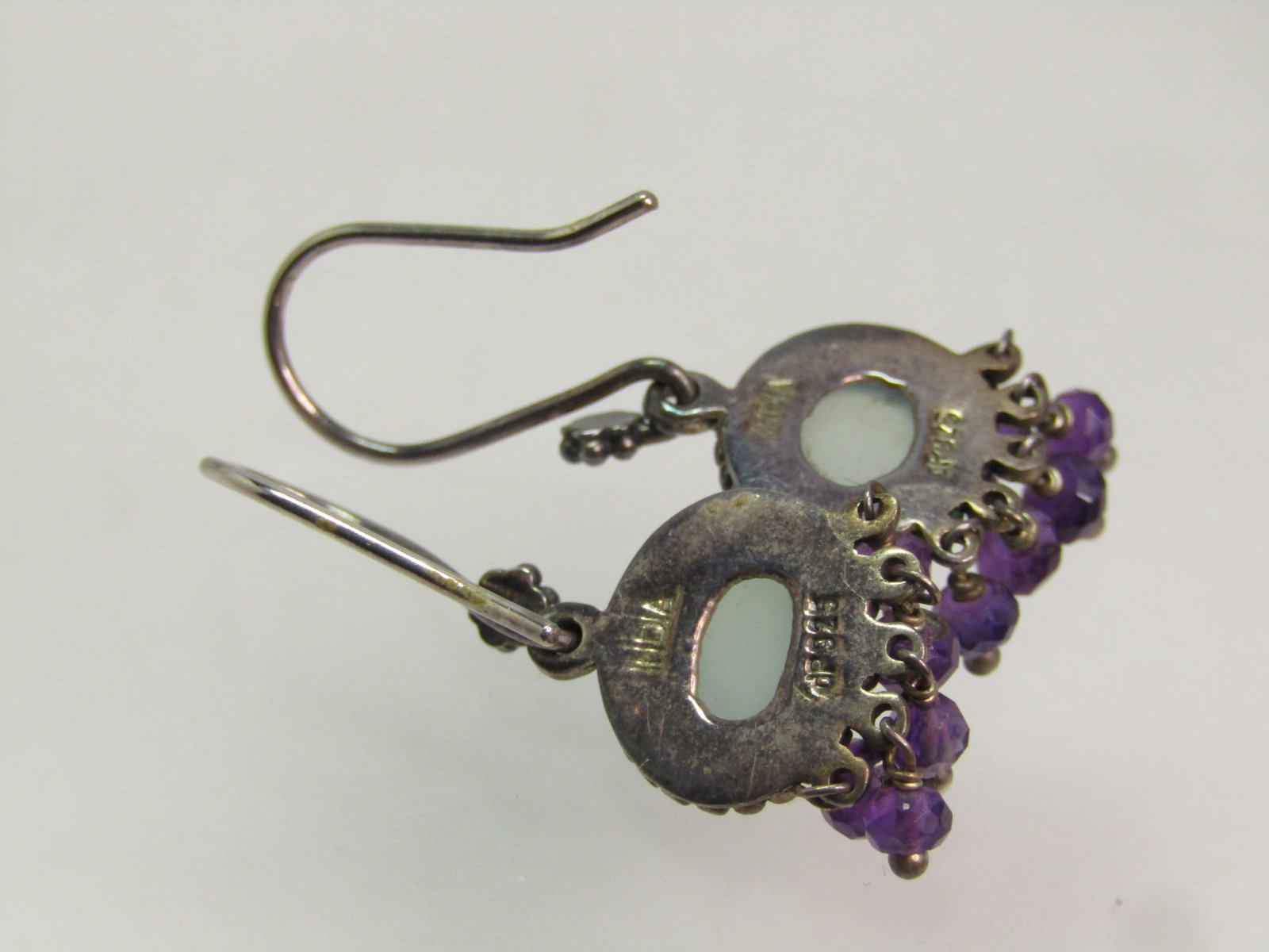 Vintage Sterling Drop Pierced Earrings, Honeycomb Faceted/Amethyst Beads, 1980'S-1990'S, Signed - 7
