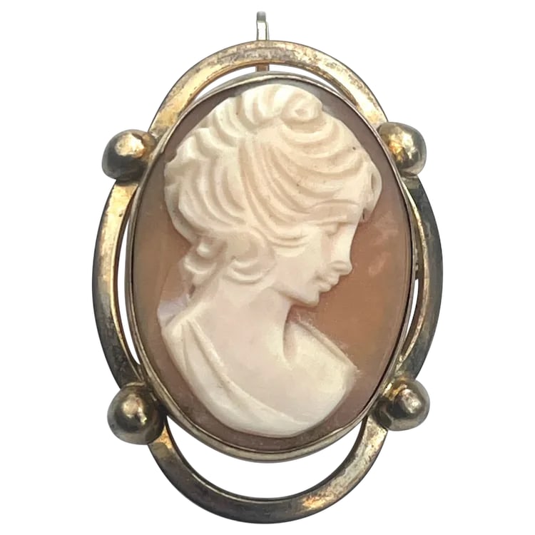 Vintage Modernist Shell Cameo Brooch/Retractable Pendant (1 of 5)