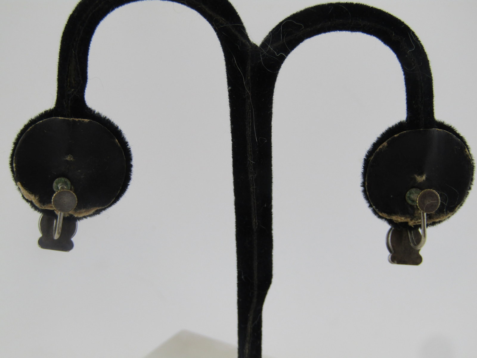 Vintage Sterling Black Glass Opal Screwback Earrings, 1940's-1950's - 4