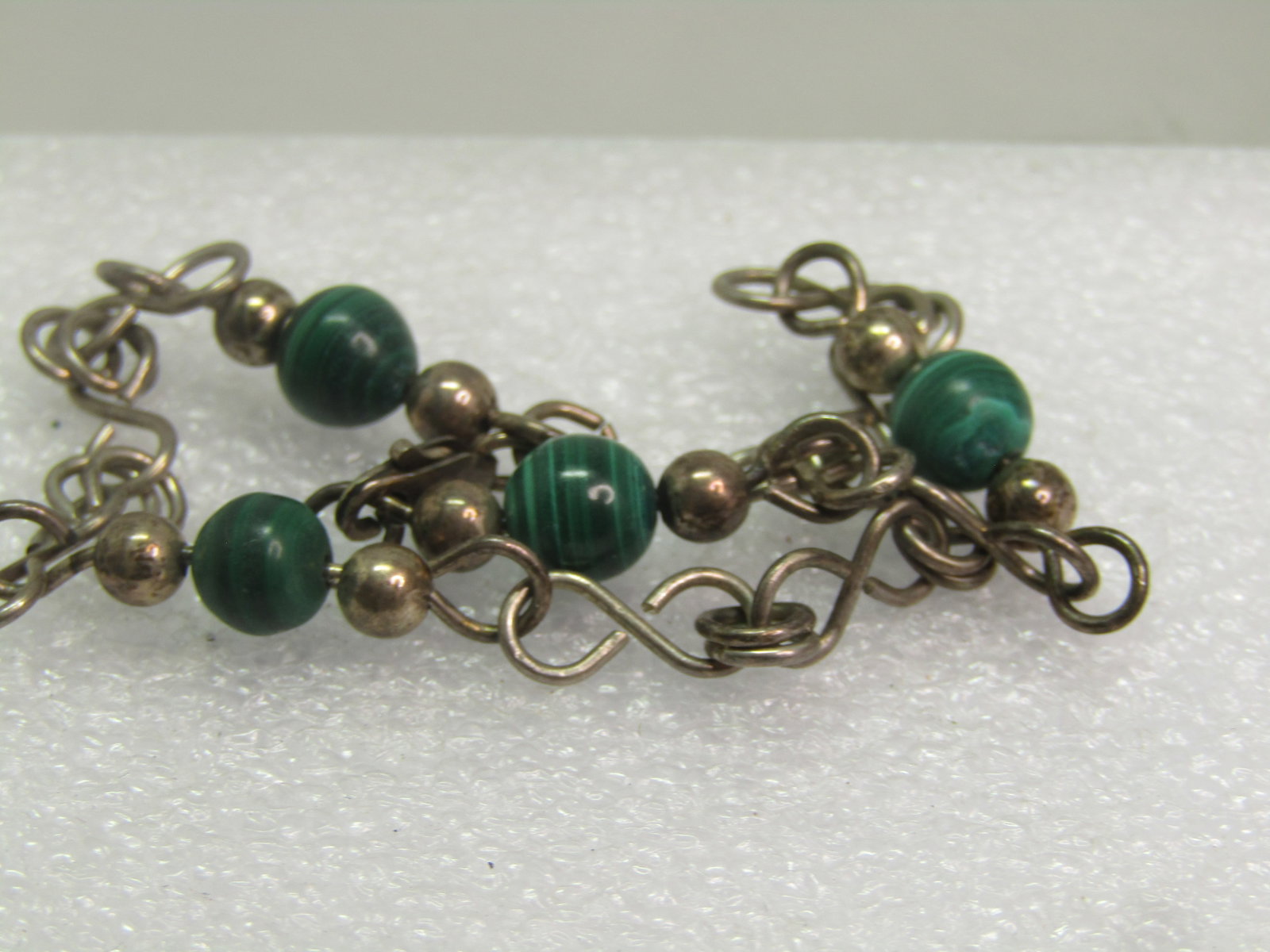 Vintage Sterling Malachite Beadede Bracelet, 8", Unisex, 1980's - 4