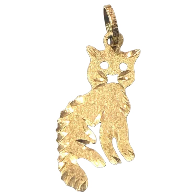 Vintage 14k Yellow Gold Diamond Cut Cat Pendant Charm (1 of 6)