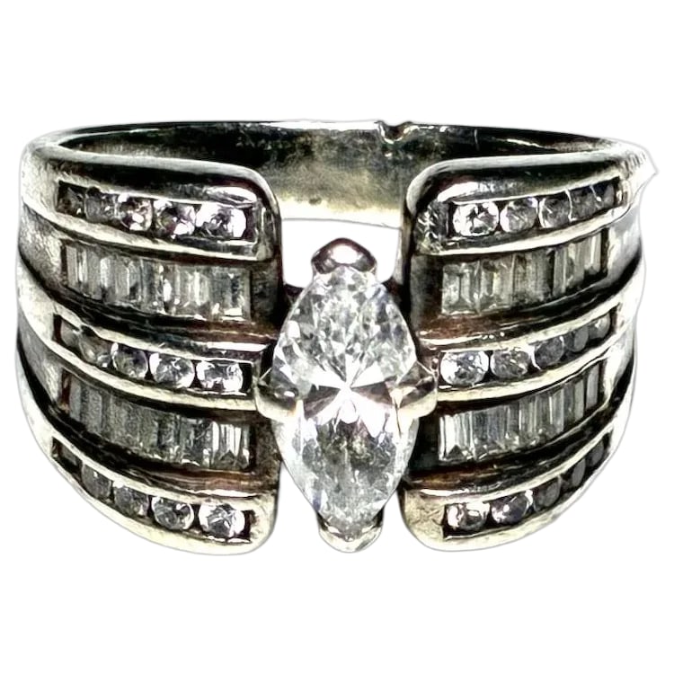 Estate Clyde Duneier Sterling Silver Five Row CZ Engagement Ring (1 of 5)