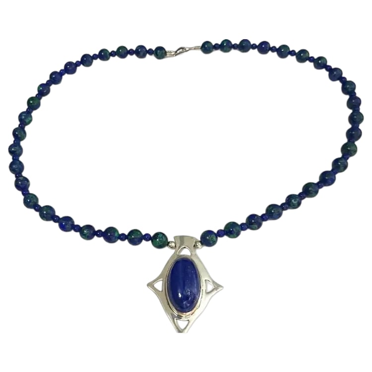 Estate Lapis Lazuli Beaded Sterling Silver Necklace (1 of 7)