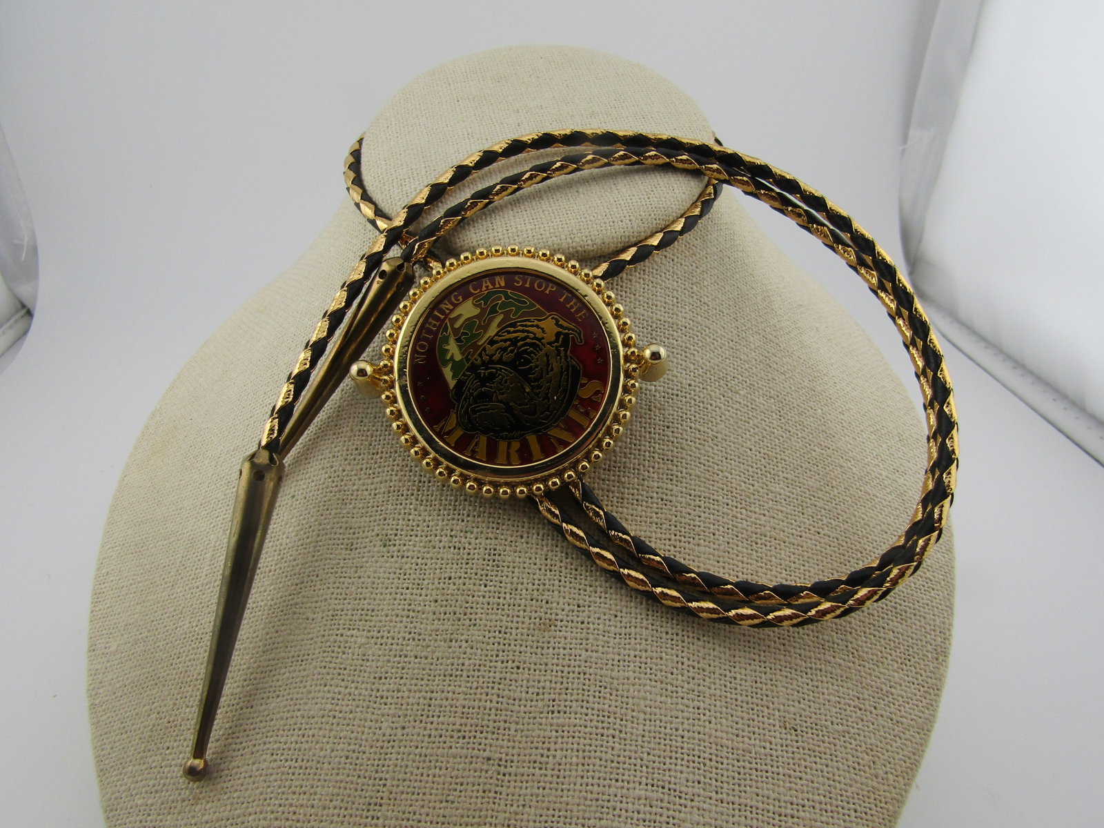 Vintage U.S. Marine Bolo Tie/Black/Gold, 36", 1970's-1980's (1 of 7)