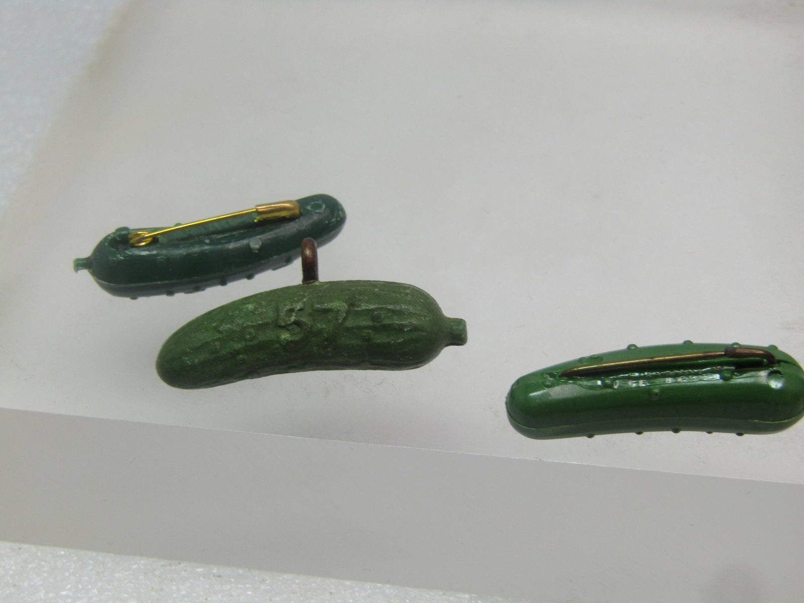 Vintage Gutta-Percha Heintz Pickle Charm and Two Pickle Brooches, 1800's-1910, and Mid-Century - 4