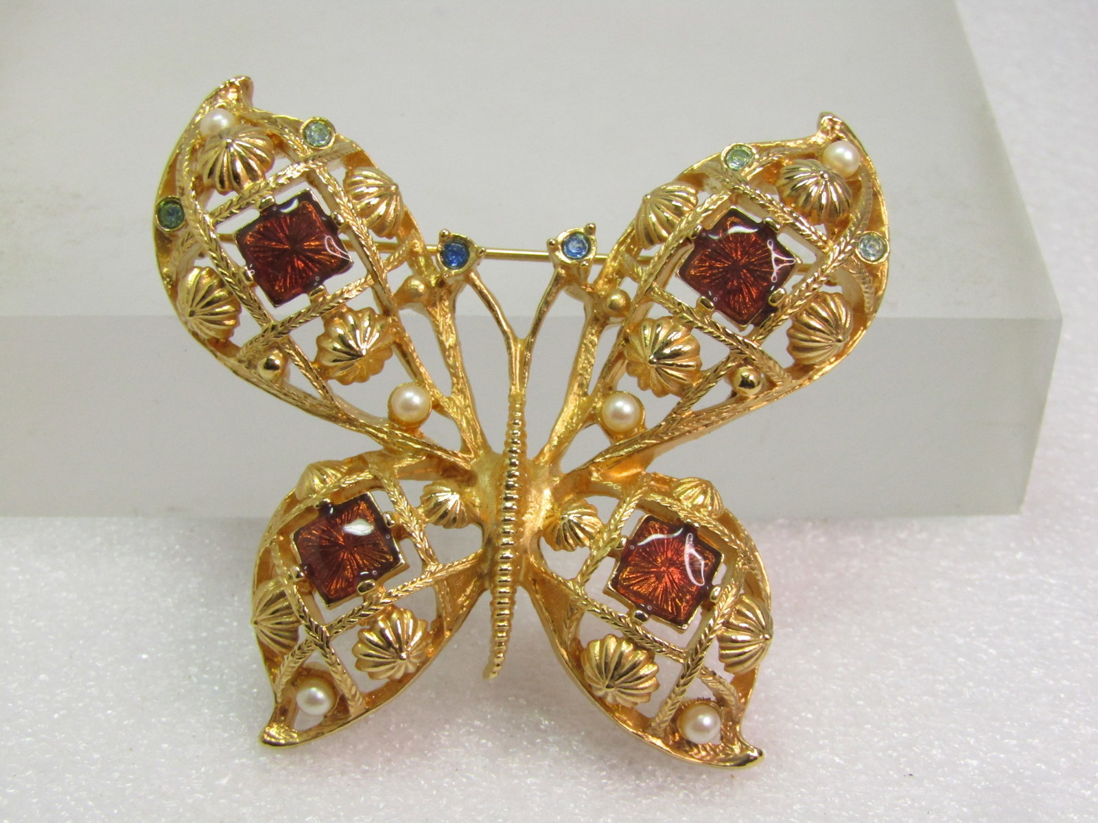 Vintage Avon Enameled Butterfly Brooch - Rhinestones/Faux Pearls, 1980's (1 of 6)