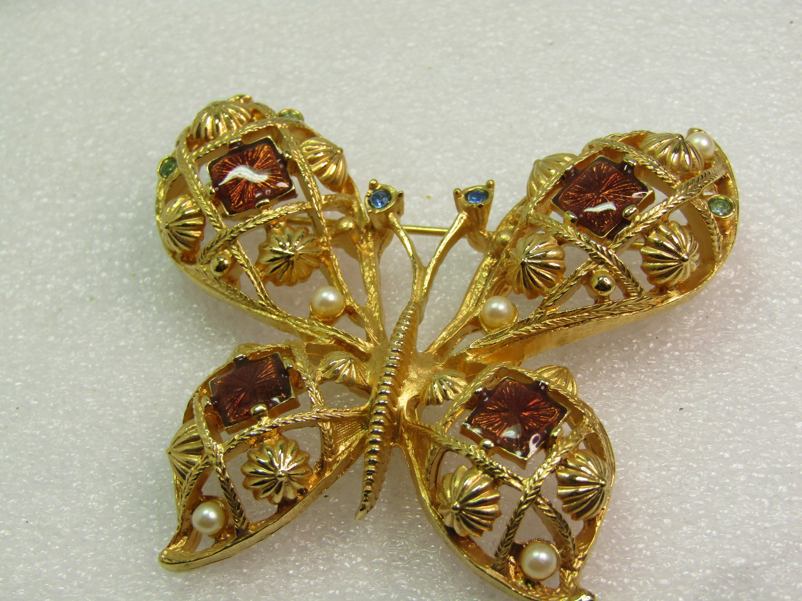 Vintage Avon Enameled Butterfly Brooch - Rhinestones/Faux Pearls, 1980's - 6