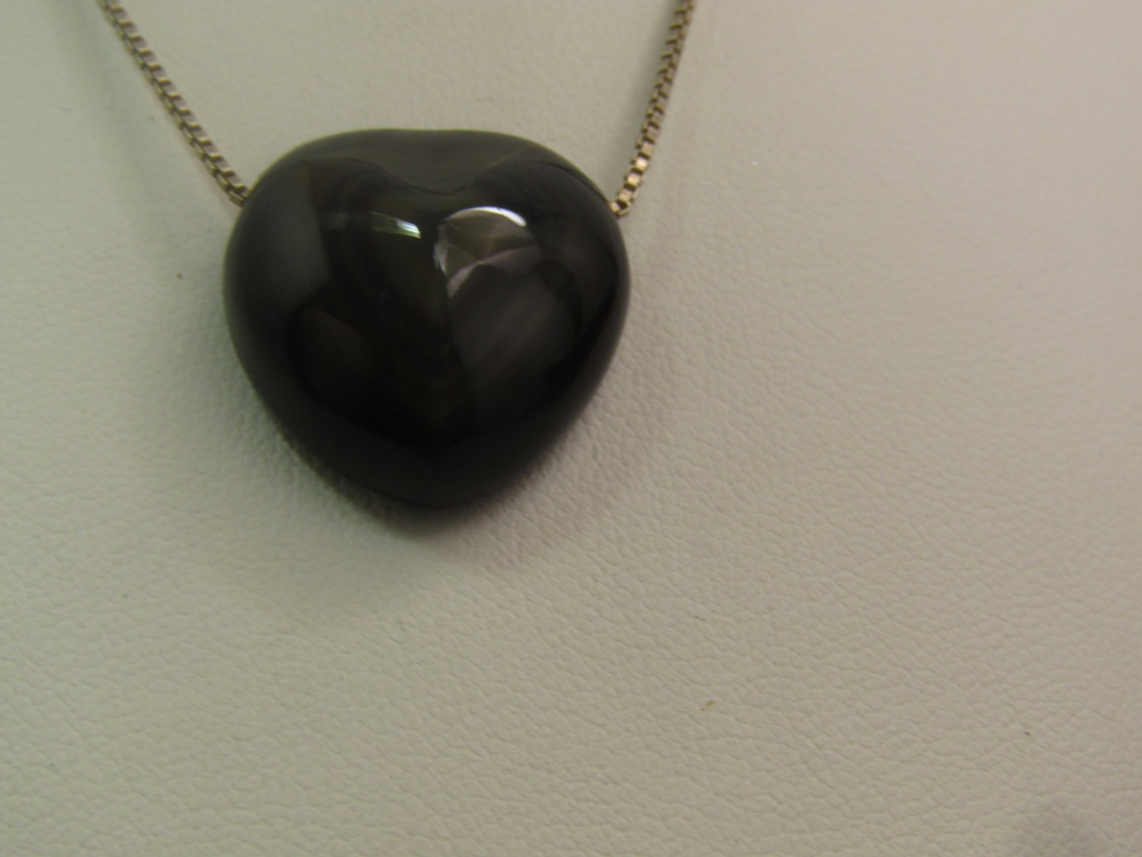 Vintage Sterling Black Glass Moonstone Concentric Heart Necklace, 18", 1990's. - 2