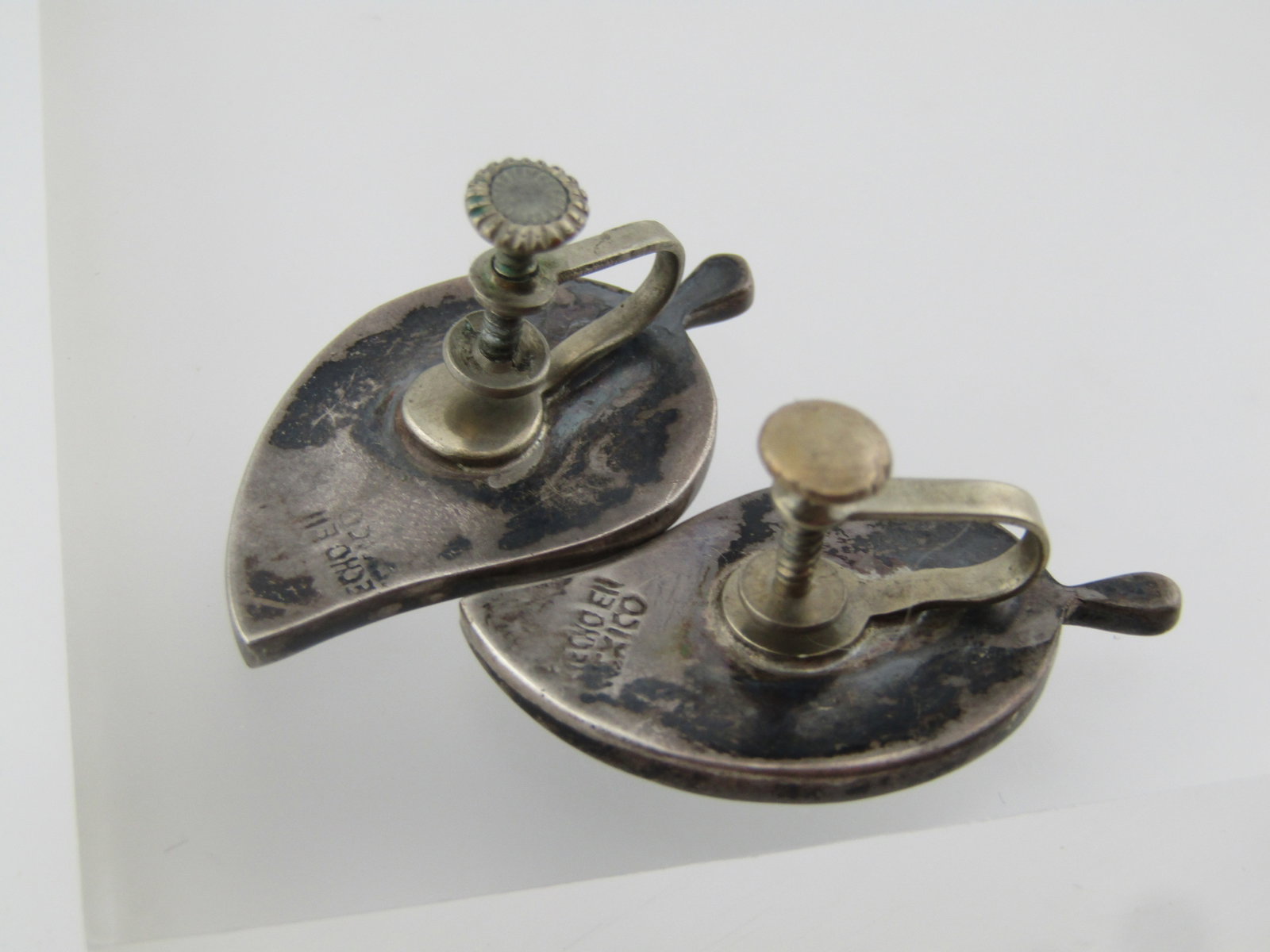 Vintage Sterling Inlaid Abalone Leaf Earrings, Screwback, Mexico, 1960's-1970's - 6