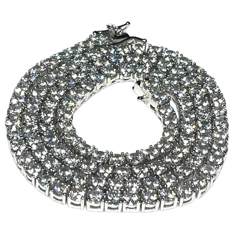 Estate Sterling Silver White Gold Plated Heavy 20" Tennis Necklace (1 of 6)