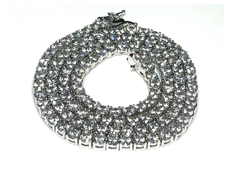 Estate Sterling Silver White Gold Plated Heavy 20" Tennis Necklace - 2