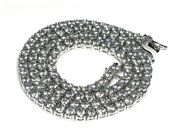 Estate Sterling Silver White Gold Plated Heavy 20" Tennis Necklace - 3