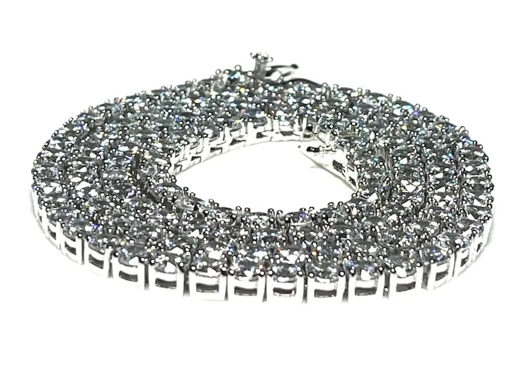 Estate Sterling Silver White Gold Plated Heavy 20" Tennis Necklace - 4