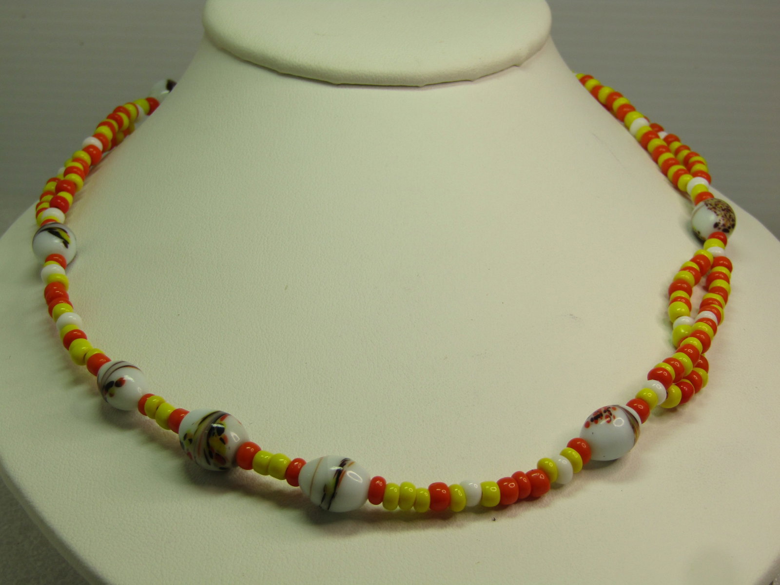 Vintage Yellow/Orange/White Glass Beaded Necklace, 18", 1960's (1 of 6)
