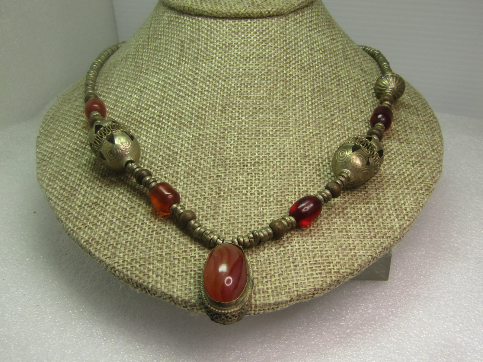 Vintage Mid-Eastern/Bedouin, Moroccan Agate Metal Beaded Necklace, 21" (1 of 7)