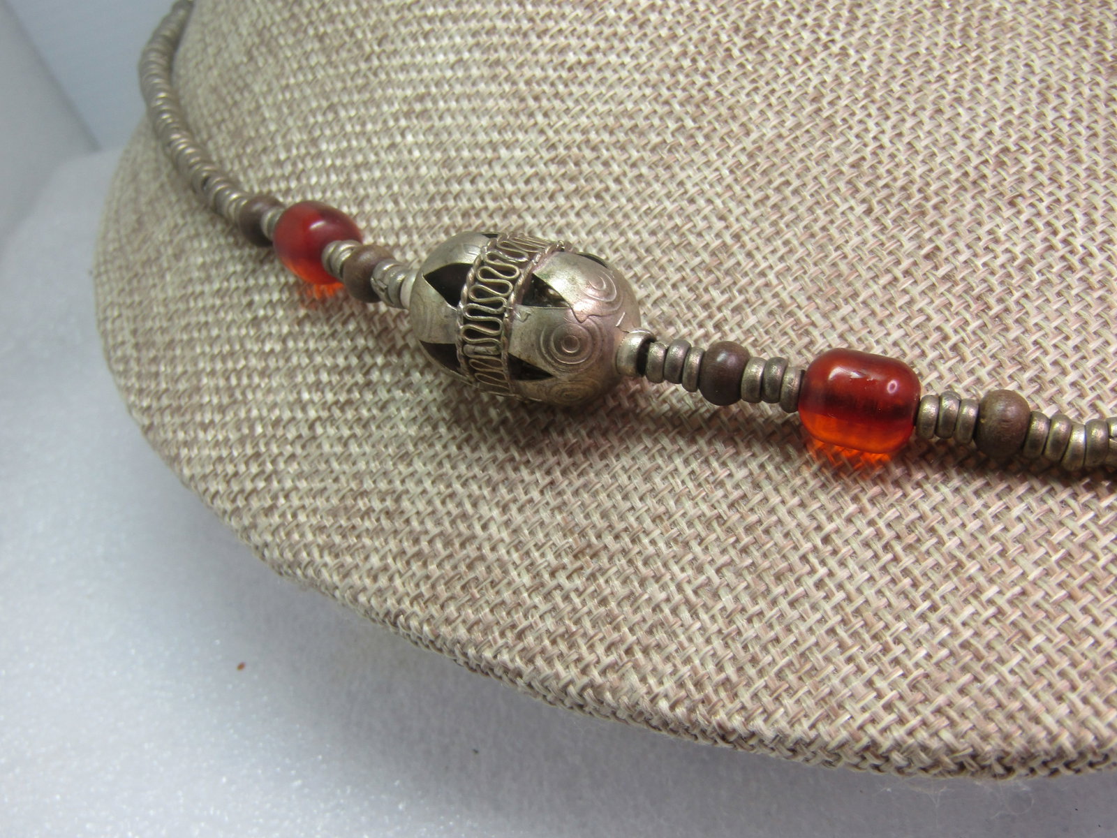 Vintage Mid-Eastern/Bedouin, Moroccan Agate Metal Beaded Necklace, 21" - 3