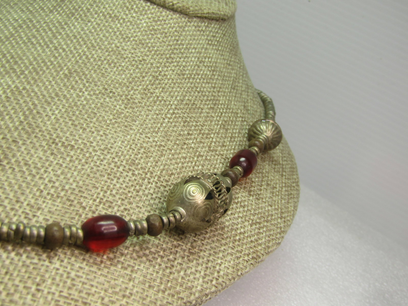 Vintage Mid-Eastern/Bedouin, Moroccan Agate Metal Beaded Necklace, 21" - 4
