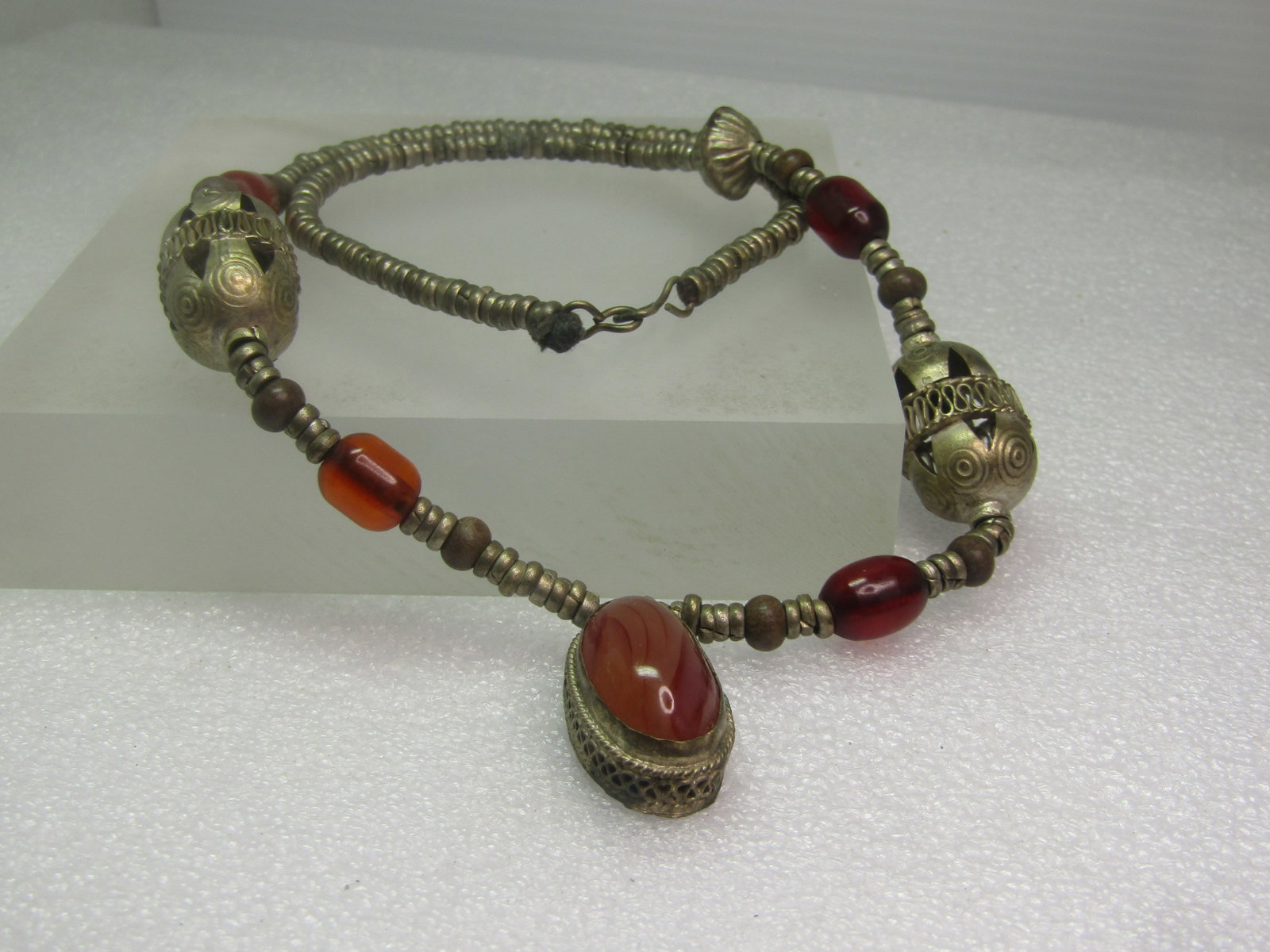 Vintage Mid-Eastern/Bedouin, Moroccan Agate Metal Beaded Necklace, 21" - 5