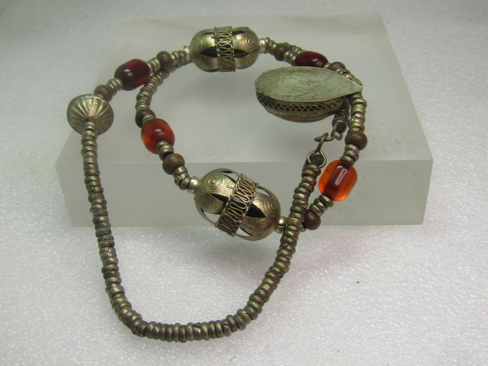 Vintage Mid-Eastern/Bedouin, Moroccan Agate Metal Beaded Necklace, 21" - 7