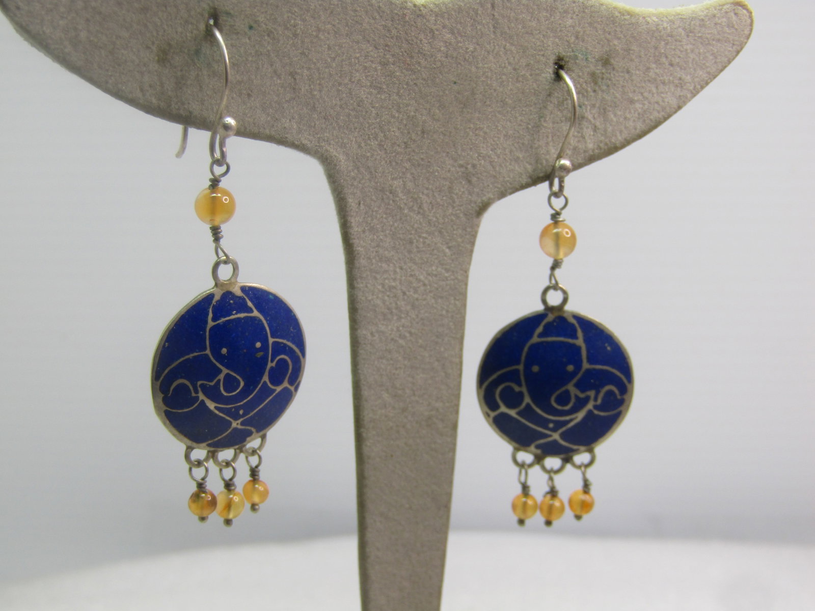 Vintage Sterling Blue Enameled Earrings, Pierced with Dangles, 1980's-1990's - 2