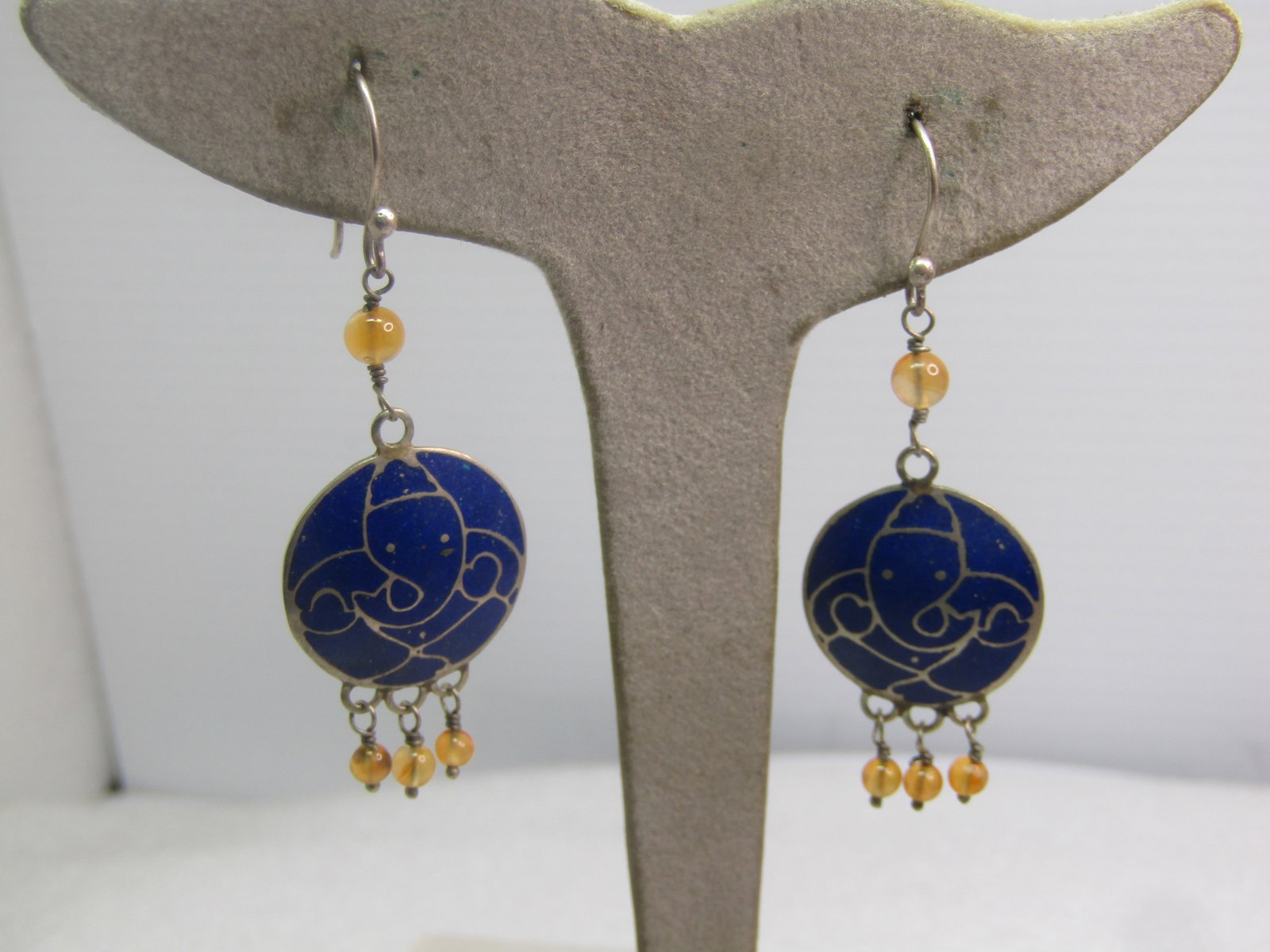 Vintage Sterling Blue Enameled Earrings, Pierced with Dangles, 1980's-1990's - 3