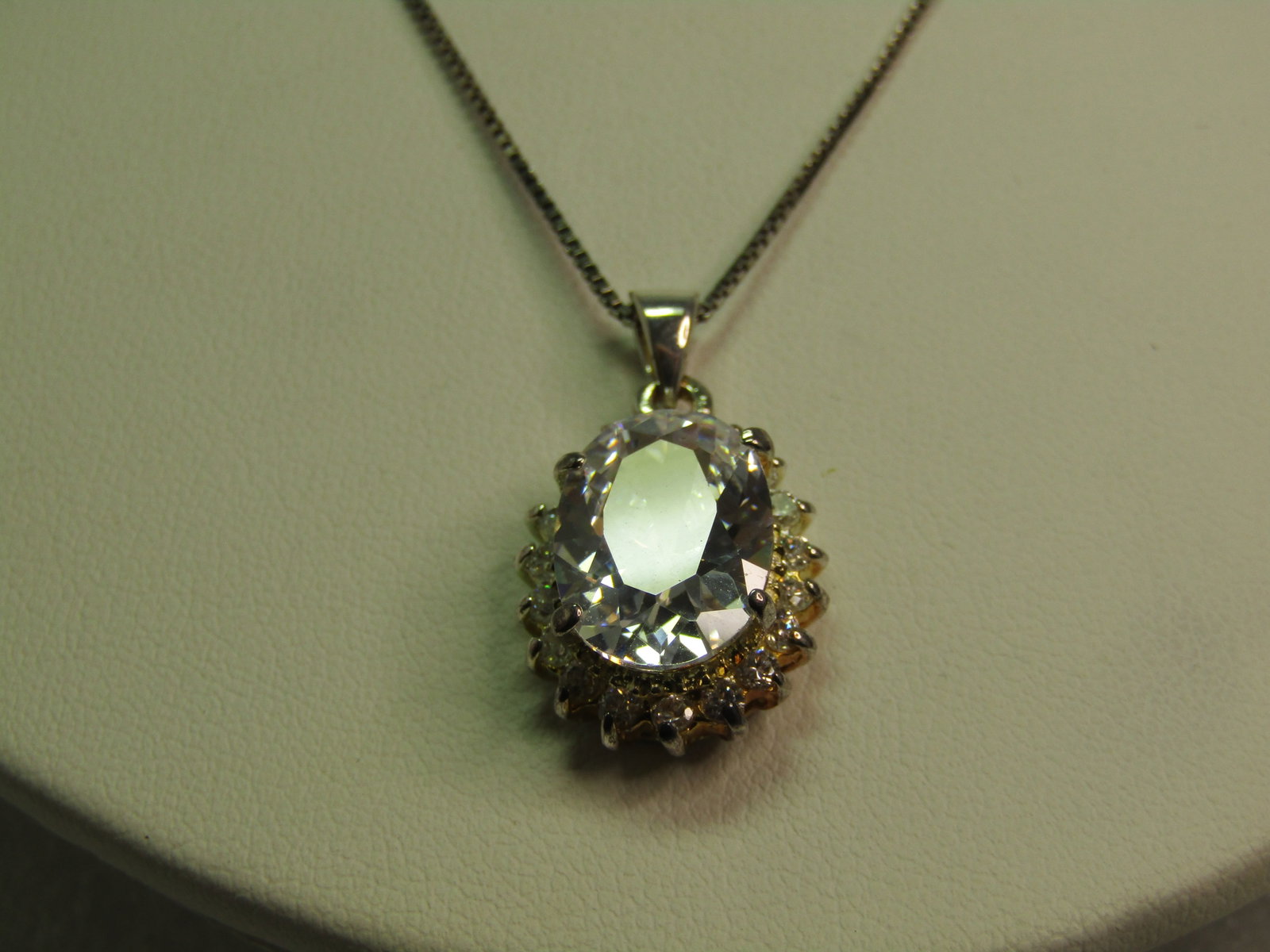 Sterling SIlver Rock Crystal Quartz Halo Necklace, 18", Signed JC, 1990's - 2