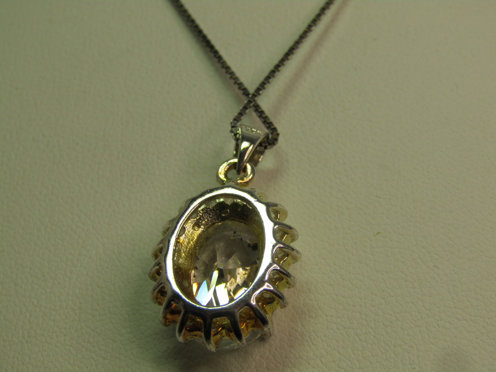 Sterling SIlver Rock Crystal Quartz Halo Necklace, 18", Signed JC, 1990's - 3