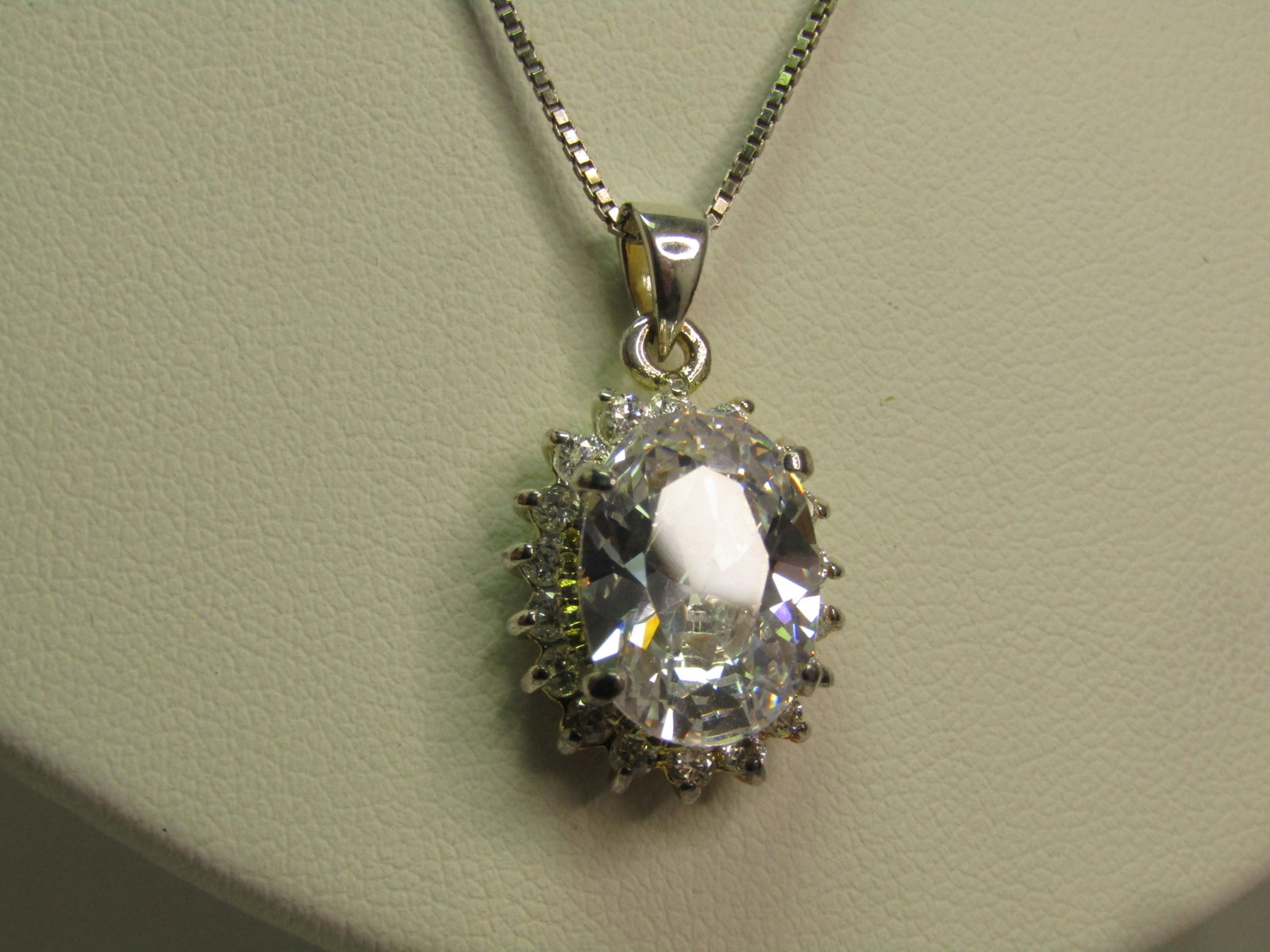 Sterling SIlver Rock Crystal Quartz Halo Necklace, 18", Signed JC, 1990's - 4