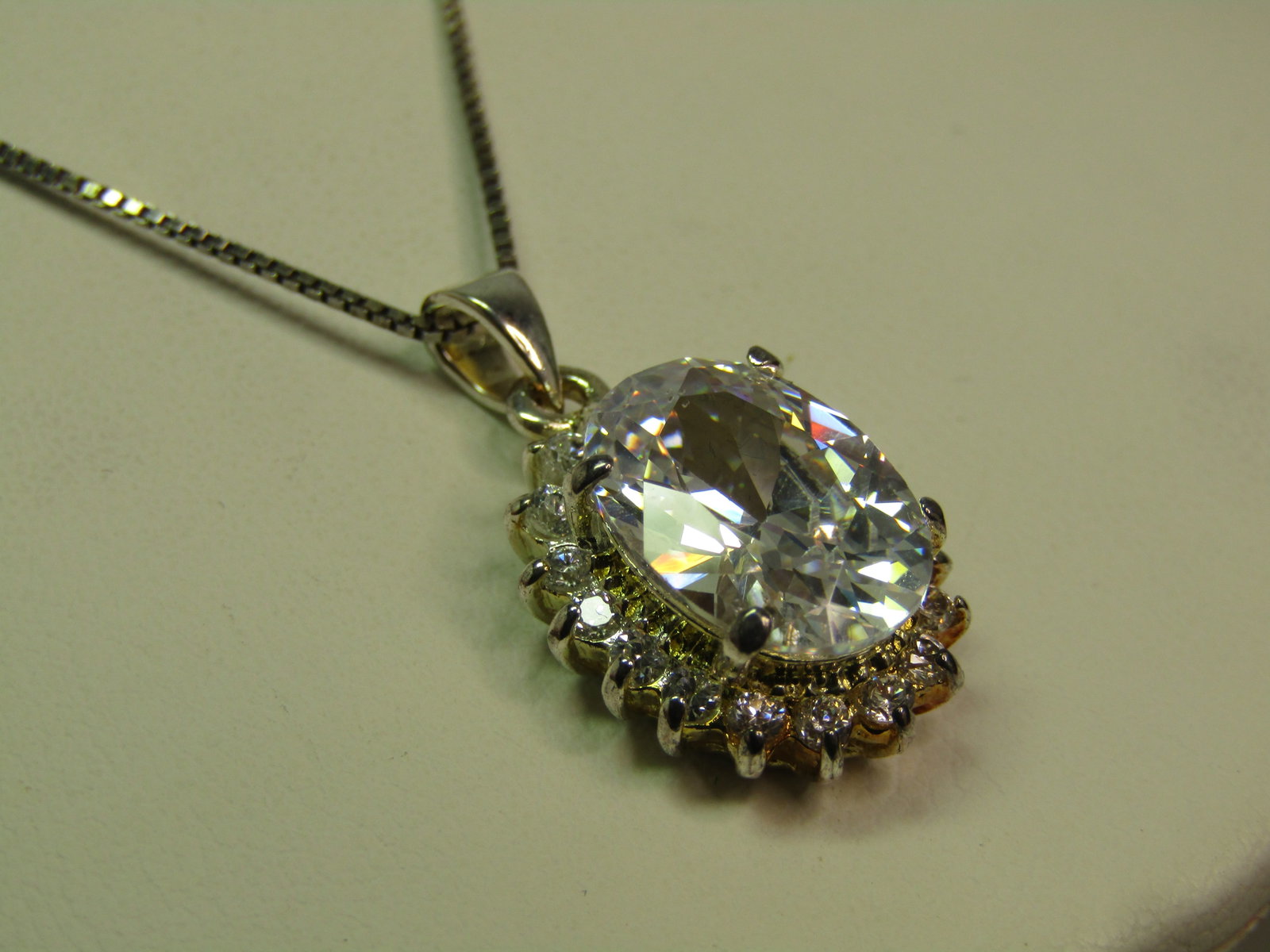 Sterling SIlver Rock Crystal Quartz Halo Necklace, 18", Signed JC, 1990's - 5