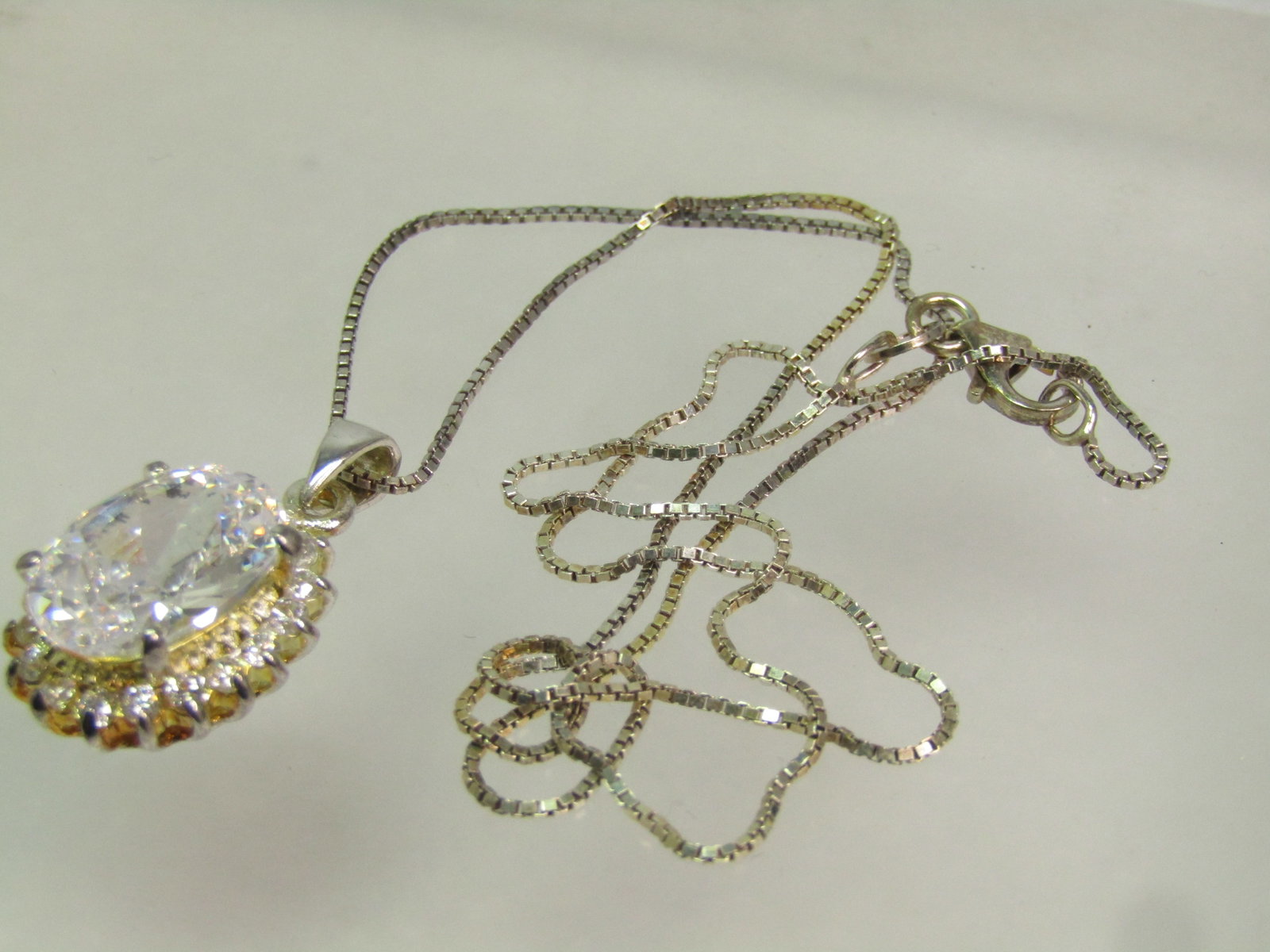 Sterling SIlver Rock Crystal Quartz Halo Necklace, 18", Signed JC, 1990's - 6