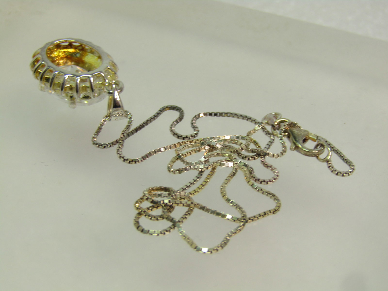 Sterling SIlver Rock Crystal Quartz Halo Necklace, 18", Signed JC, 1990's - 7