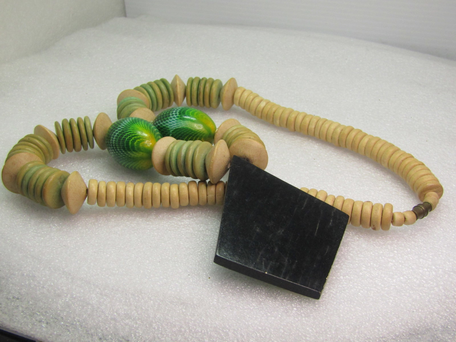 Vintage Natural Wood Carved Snake Beaded Necklace, 22", 1970's - 6