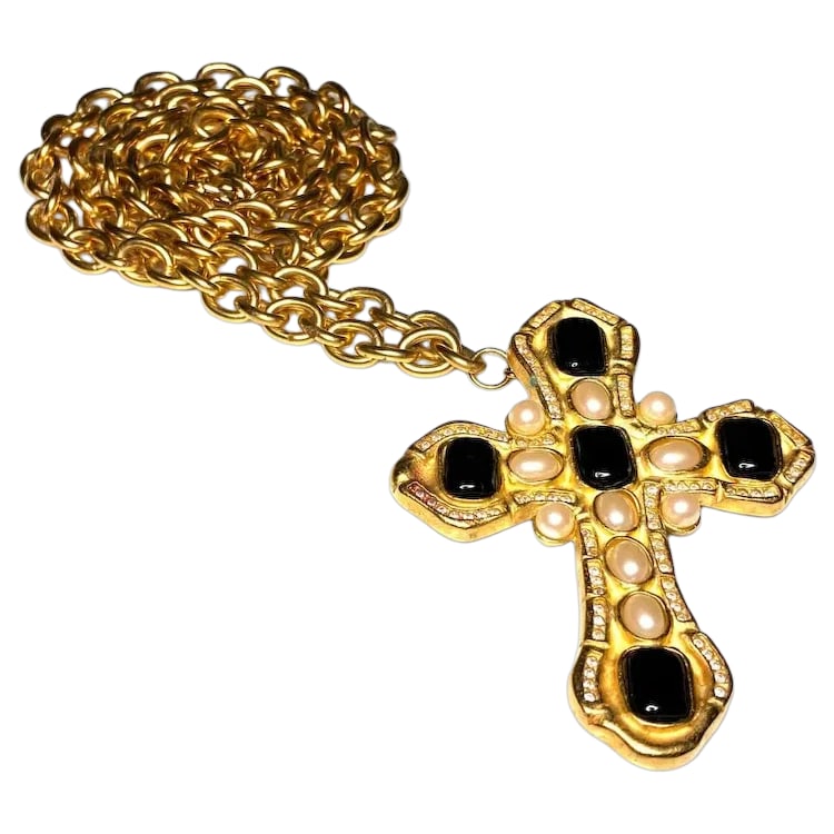 Vintage Signed Ivana Gold Tone Black Black Enamel Modern Etruscan Statement Necklace, Bracelet, (1 of 6)