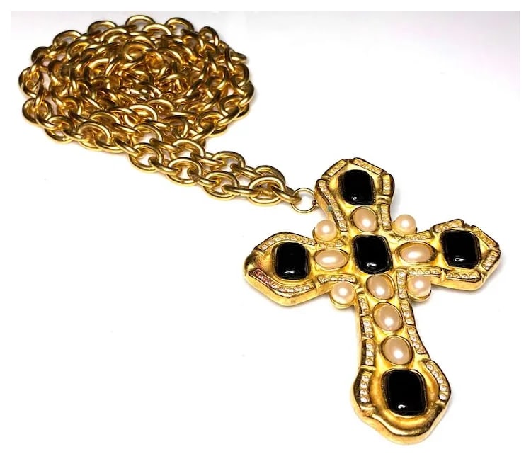 Vintage Signed Ivana Gold Tone Black Black Enamel Modern Etruscan Statement Necklace, Bracelet, - 2