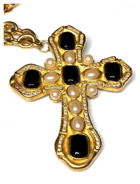 Vintage Signed Ivana Gold Tone Black Black Enamel Modern Etruscan Statement Necklace, Bracelet, - 3
