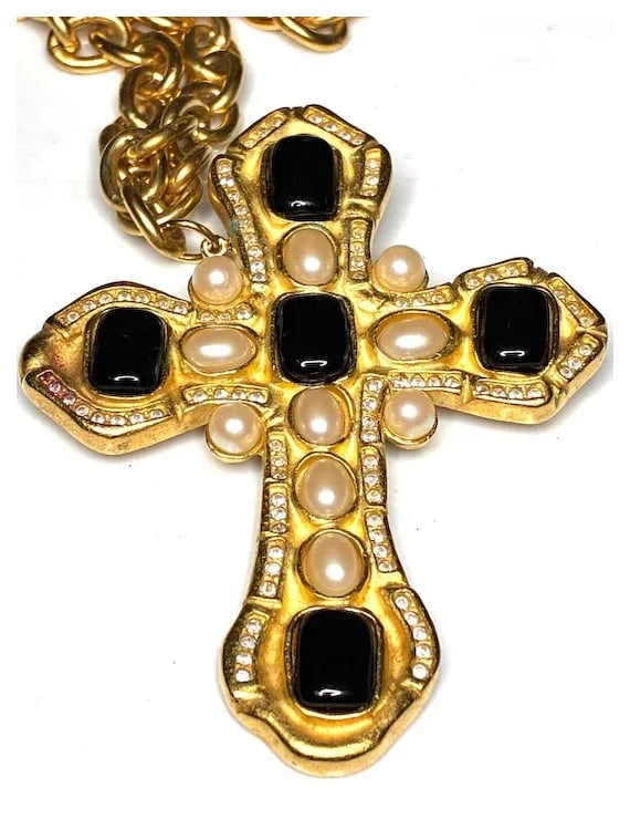 Vintage Signed Ivana Gold Tone Black Black Enamel Modern Etruscan Statement Necklace, Bracelet, - 4