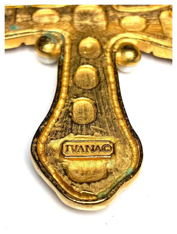 Vintage Signed Ivana Gold Tone Black Black Enamel Modern Etruscan Statement Necklace, Bracelet, - 6