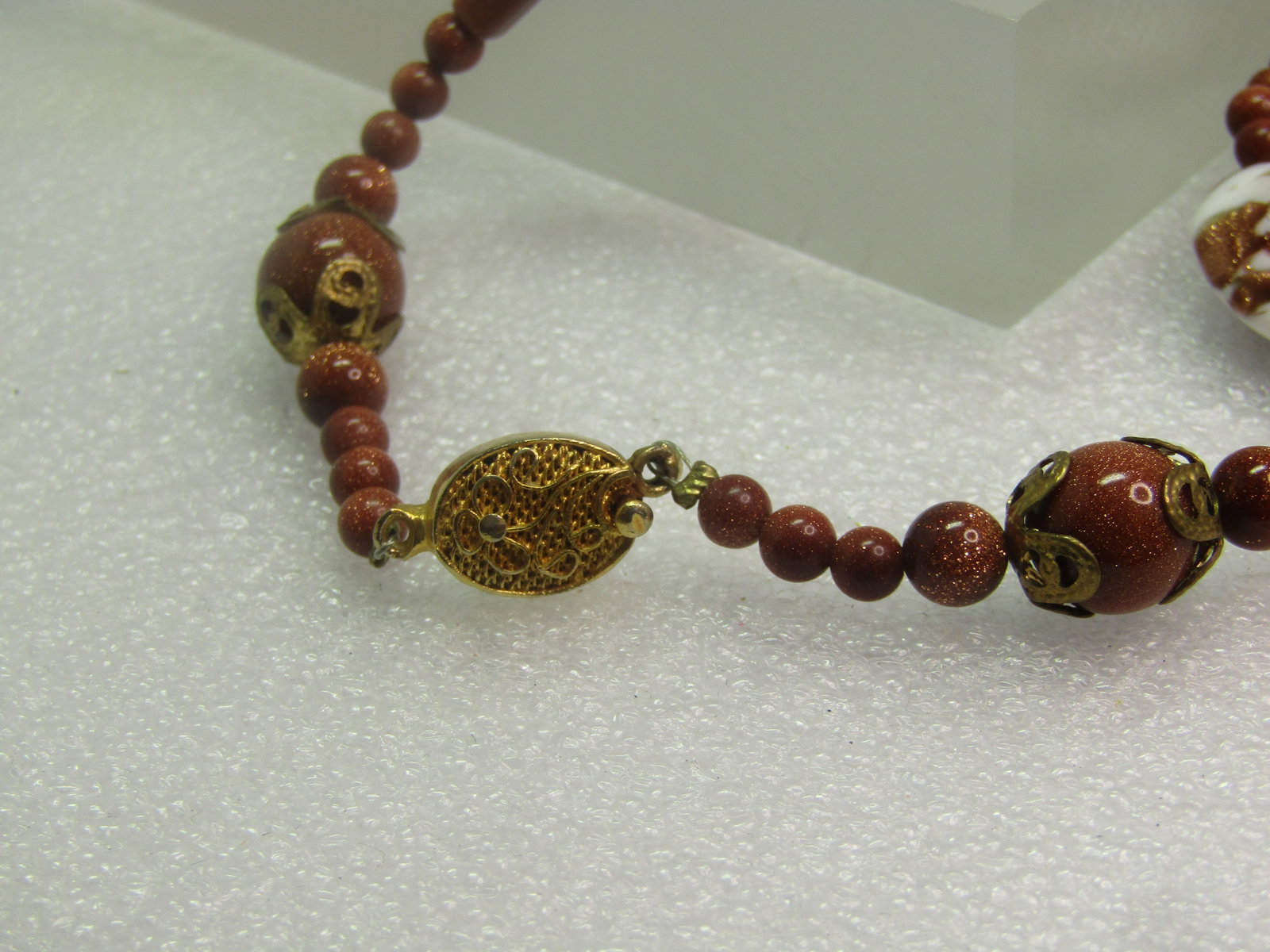 Vintage Gold stone and Coppery Glass Beaded Necklace, 20", 1980's-1990's - 5