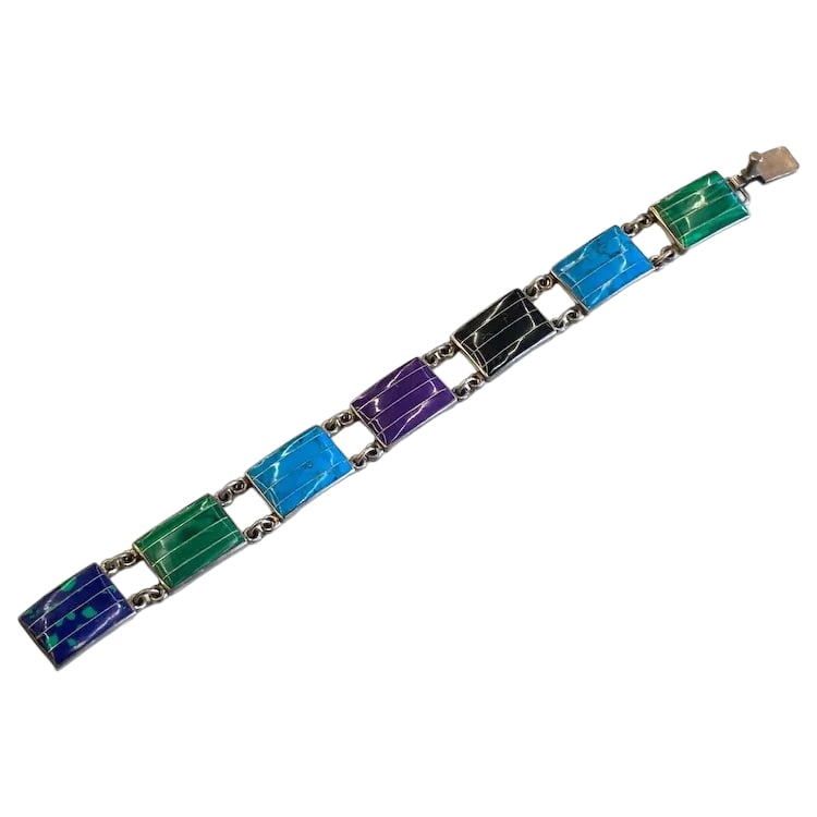 Vintage Signed Mexican Sterling Silver and Stone Bracelet (1 of 10)