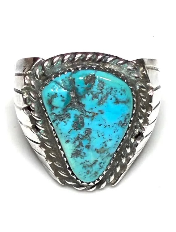Vintage Handmade Blue Turquoise Native American Oversize Statement Ring - 2