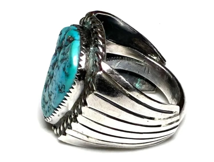 Vintage Handmade Blue Turquoise Native American Oversize Statement Ring - 3