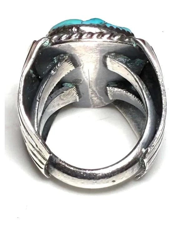 Vintage Handmade Blue Turquoise Native American Oversize Statement Ring - 4