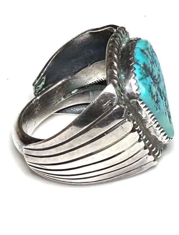 Vintage Handmade Blue Turquoise Native American Oversize Statement Ring - 5