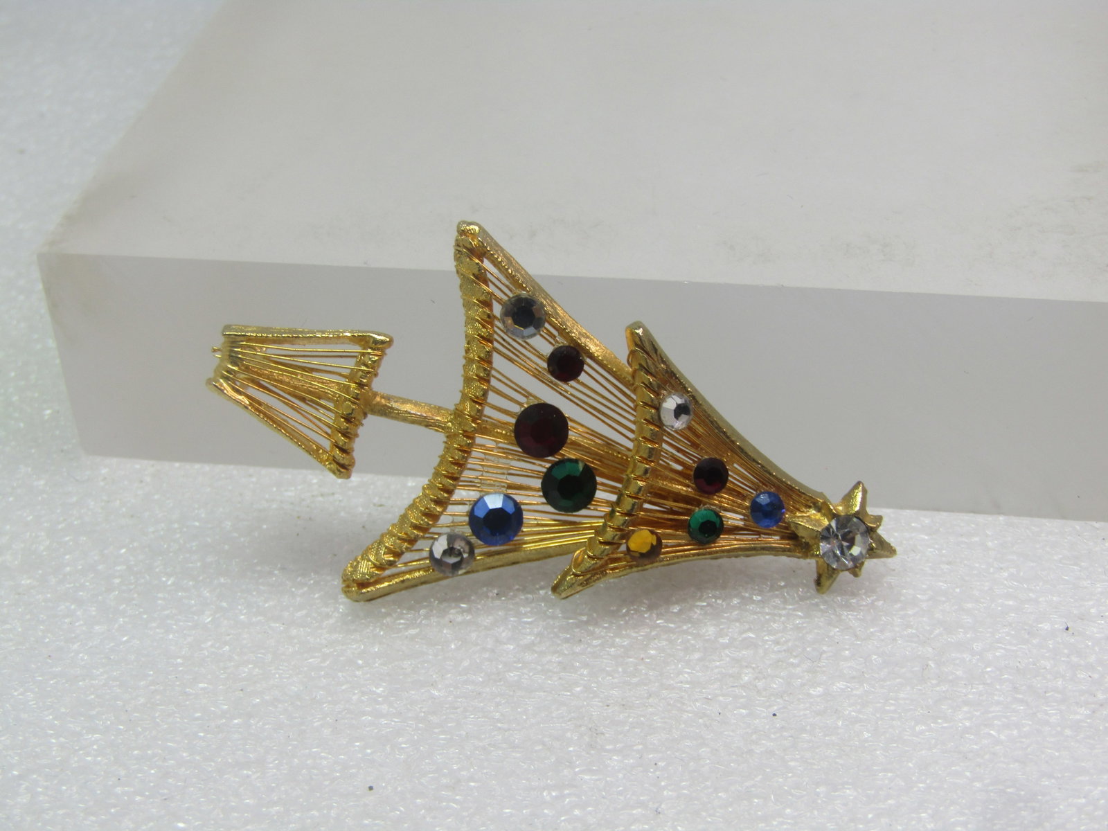 Vintage Rhinestone Christmas Tree Brooch, 1970's-1980's - 5