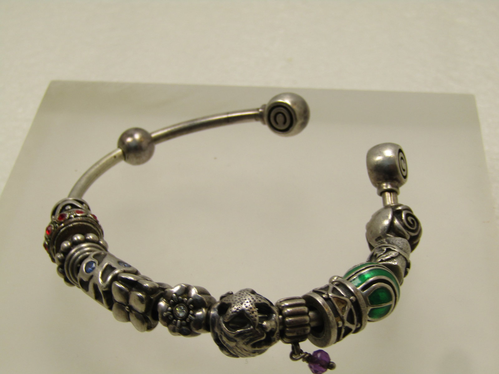 Vintage Sterling Cham Signed Slide Cuff Bracelet, Pandora, Cham, LLA Charms, 7", 1990's - 4