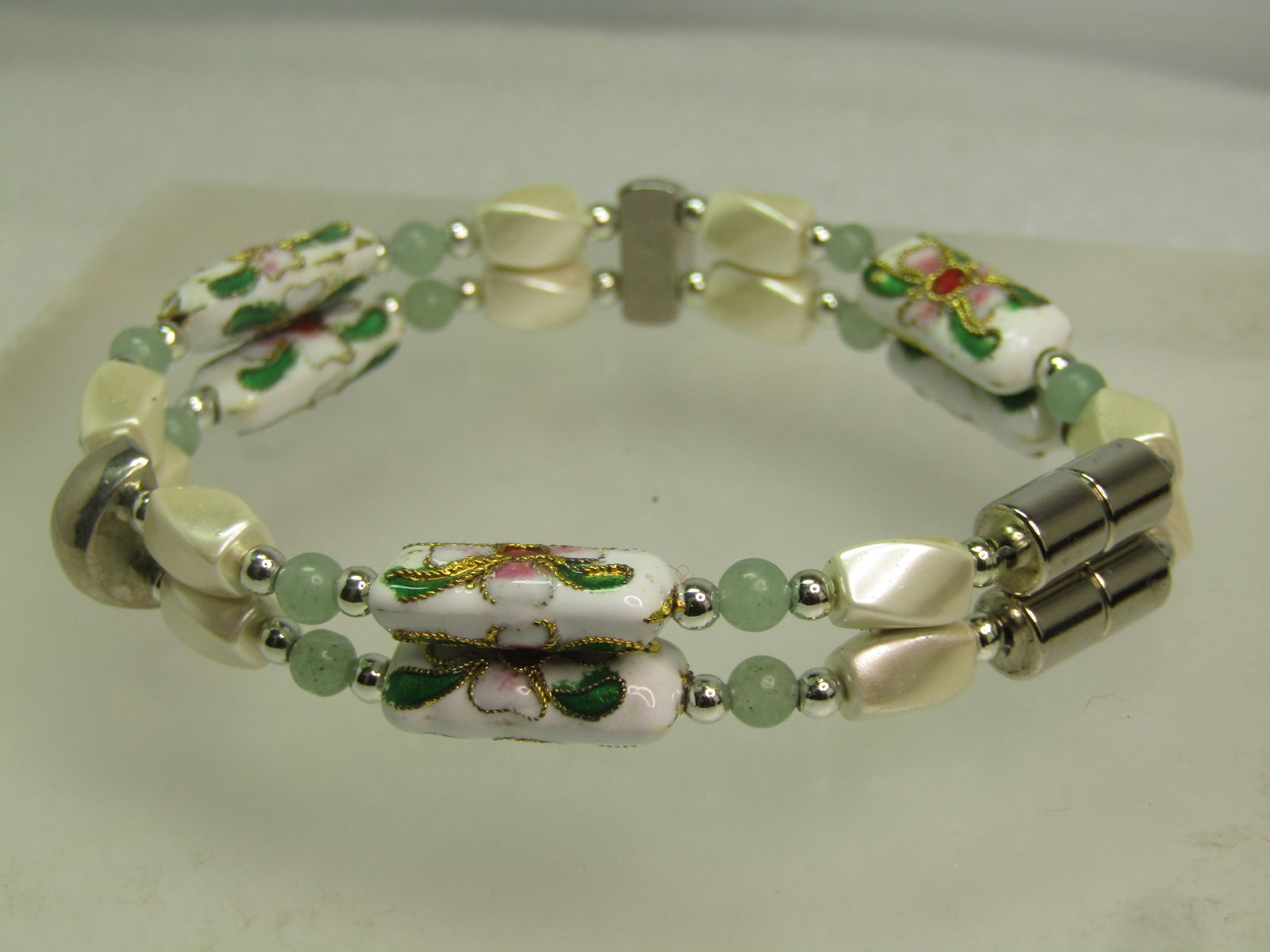 Vintage Cloisonne Double Strand Bracelet, Mixed Beads, 6.5", 1980's - 3