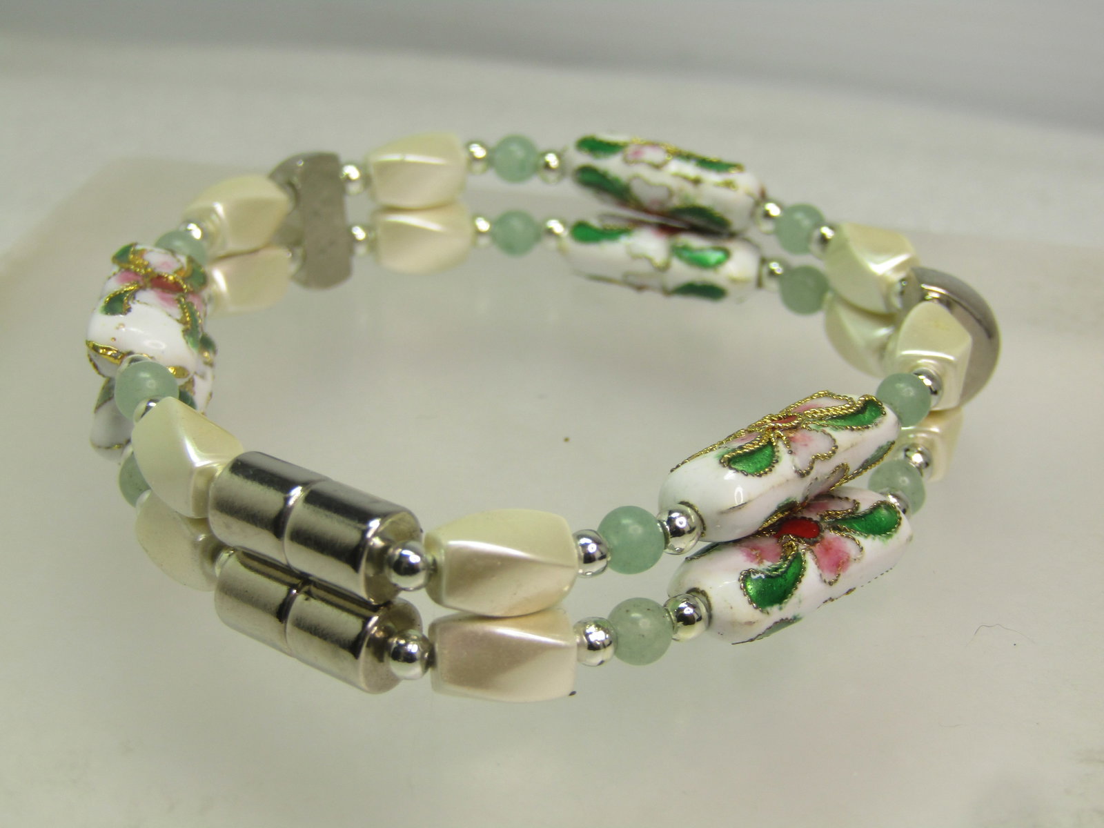 Vintage Cloisonne Double Strand Bracelet, Mixed Beads, 6.5", 1980's - 4