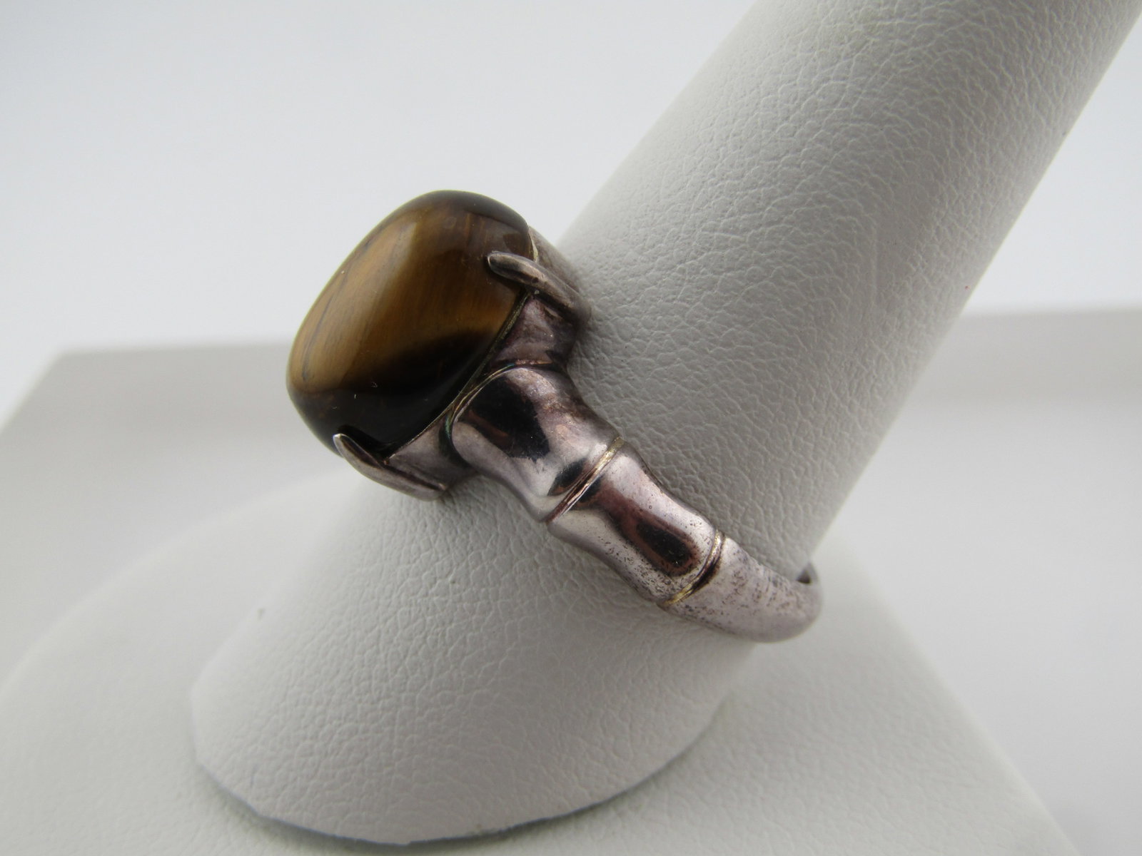 Vintage Sterling Tiger's Eye Bamboo Band Ring, Sz. 10.25, 1980's-1990's - 2