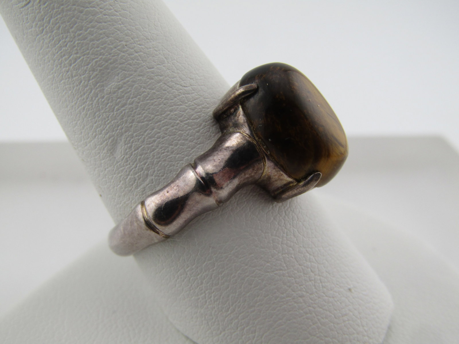 Vintage Sterling Tiger's Eye Bamboo Band Ring, Sz. 10.25, 1980's-1990's - 3